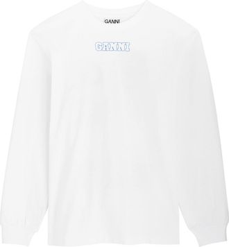 Ganni Logo-embroidered Cotton top - White - S (UK8-10 / S)