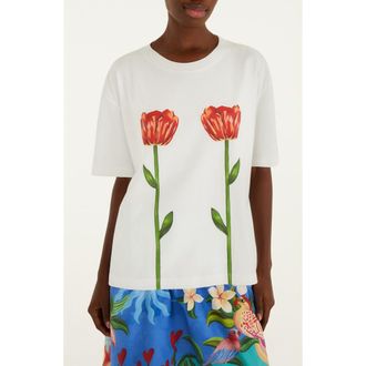 Farm Rio Tropical Rose Organic Cotton T-Shirt in Off-White at Nordstrom, Size X-Small