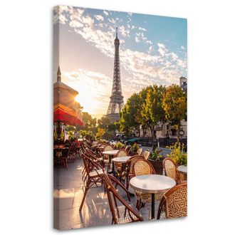 Feeby Cuadro En Lienzo, Cafeter&iacute;as De Par&iacute;s Con Vistas A La Torre Eiffel, 70x100