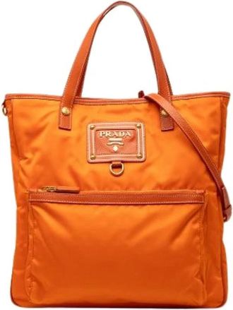 Prada Pre-owned Tote Bags, female, Orange, Size: ONE SIZE Pre-owned Nylon Tote Bag