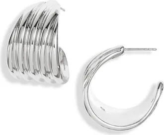 Open Edit Wide Fluted Hoop Earrings in Silver at Nordstrom