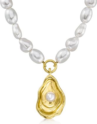 Ross-Simons 14kt Yellow Gold-Plated Seashell Necklace With Simulated Baroque Pearls