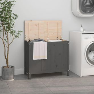 vidaXL Ba&uacute;l Para La Colada Madera Maciza De Pino Gris 88,5x44x76 Cm Vidaxl