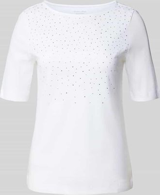 Christian Berg T-Shirt mit Ziersteinbesatz und Rundhalsausschnitt in Weiss, Größe 36
