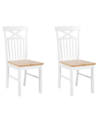 Beliani Set Di 2 Sedie Da Pranzo Bianche Con Legno Chiaro In Stile Tradizionale Houston