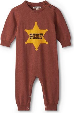 Hatley Sheriff Intarsia Cotton Sweater Romper in Ketchup at Nordstrom, Size 18-24M