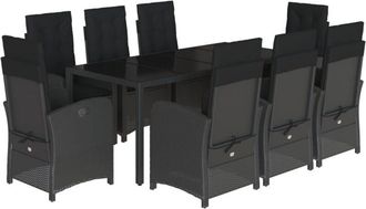 vidaXL Set De Comedor De Jard&iacute;n 9 Pzas Y Cojines Rat&aacute;n Sint&eacute;tico Negro Vidaxl