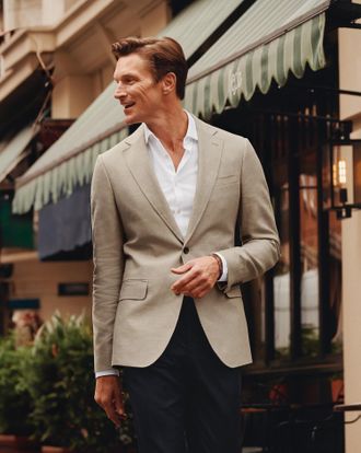 CHARLES TYRWHITT Linen Cotton Jacket - Limestone Size 36R by Charles Tyrwhitt