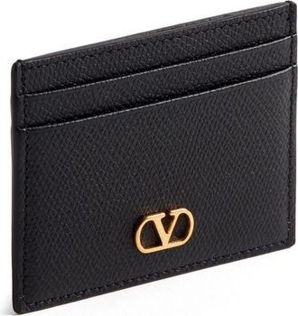 Valentino Garavani VLogo Signature Pebbled Leather Card Case - Black