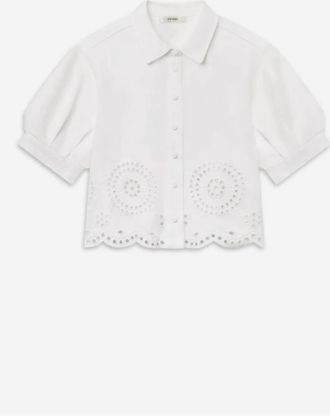 Frame Denim Womens Eyelet Billow Sleeve Shirt In White