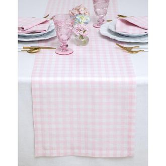 Solino Home Linen Table Runner for Dining Table, Holiday and Everyday Table Decor - Gingham Check in Marshmellow Pink at Nordstrom, Size Xx-Small