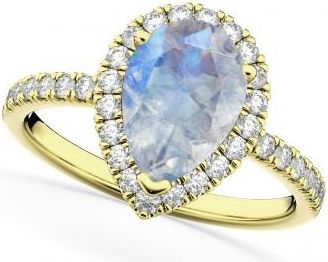 Allurez Pear Cut Halo Moonstone & Diamond Engagement Ring 14K Yellow Gold 2.51ct
