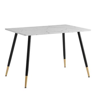 Urban Meuble Mesa de comedor efecto m&aacute;rmol blanco con patas negras y doradas