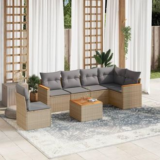 vidaXL Vidaxl - Set Sof&aacute;s De Jard&iacute;n 7 Piezas Y Cojines Rat&aacute;n Sint&eacute;tico Beige