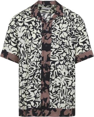 Dries Van Noten Abstract Print Short Sleeve Camp Collar Shirt - Heren - Korte mouwen Overhemden - Zwart - M - Overhemden
