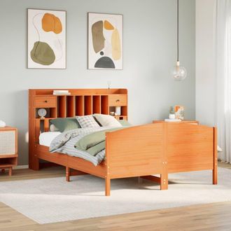 Berkfield Home Bookcase Bed without Mattress Wax Brown 160x200cm Solid Wood Pine | Size: 160x200 cm