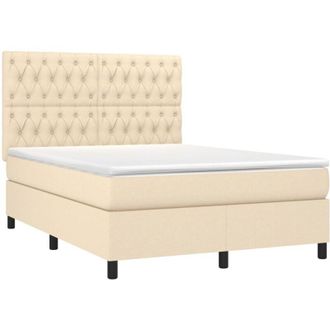 vidaXL Vidaxl - Cama Box Spring Colch&oacute;n Y Luces Led Tela Crema 140x200 Cm