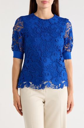 Elie Tahari The Estella Lace Top in Indigo Sky at Nordstrom Rack, Size X-Small
