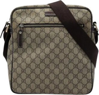 Gucci Pre-owned Canvas Crossbody Bag - unisex - Vintage Schoudertas - Beige - ONE Size - Leer - Vintage