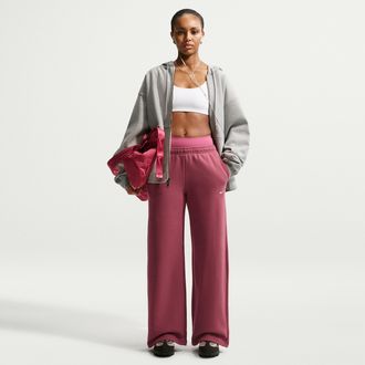 Nike Womens Studio Fleece Medium Weight Mid-Rise Wide-Leg Pants in Red | IM8102-654