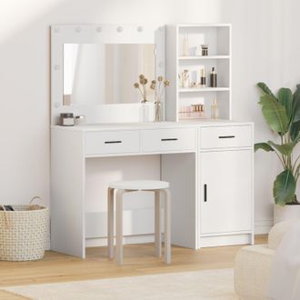 Berkfield Home 2 Piece Dressing Table Set with LED White Engineered Wood