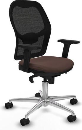 Piqueras y Crespo Piqueras Y Crespo - Jorquera Sincro Malla Negra Similpiel Marr&oacute;n Oscuro Brazos 2d Base Aluminio Ruedas 65mm Nailon