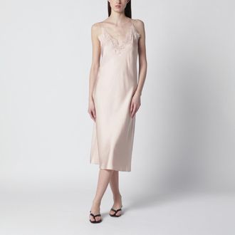 R&oacute;he Light Pink Silk Slip Dress With Lace