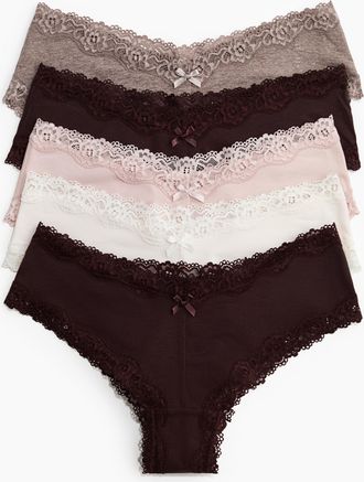 H&M 5er-Pack Hipster aus Baumwolle und Spitze - Brown