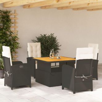 vidaXL Set De Muebles Jard&iacute;n 5 Pzas Con Cojines Rat&aacute;n Sint&eacute;tico Negro Vidaxl
