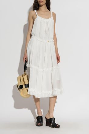 Balmain Ruffled Dress, Womens, White
