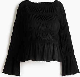 H&M MAMA Gesmoktes Shirt mit U-Boot-Ausschnitt - Schwarz