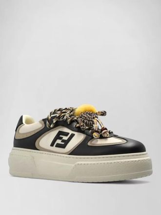 Fendi match leather platform sneakers charms round toe