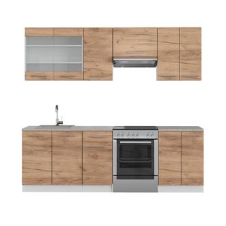 Vicco Mueble De Cocina Fame-line, Oro Potencia Roble/blanco, 240 Cm Sin Encimera