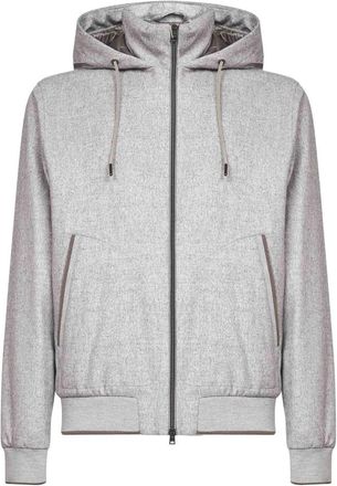 Herno Grijze Zijde Kasjmier Hoodiejas - Heren - Vesten met rits - Grijs - 4XL - Kasjmier - Hoodies & sweatvesten