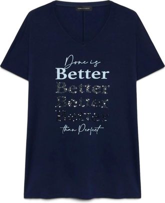 Fiorella Rubino Viscose T-shirt met Letters en Pailletten - Dames - T-shirts - Blauw - S - Pailletten - Tops