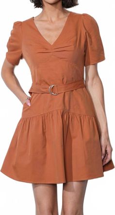 Greylin Hayden Puff Sleeve Belted Flare Dress In Burnt Orange