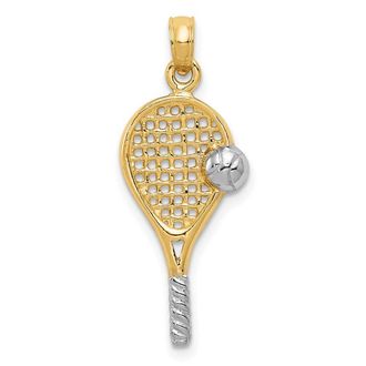 Diamond2Deal 14k Yellow Gold Rhodium Polished Tennis Racquet Pendant