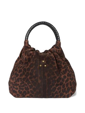 Jerome Dreyfuss small Gordi leopard-print braided-handle tote bag - women - Calf Leather/Cotton/Leather - One Size - Brown