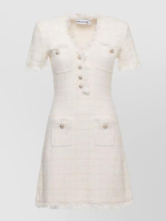 Self Portrait textured v-neck short-sleeve mini dress