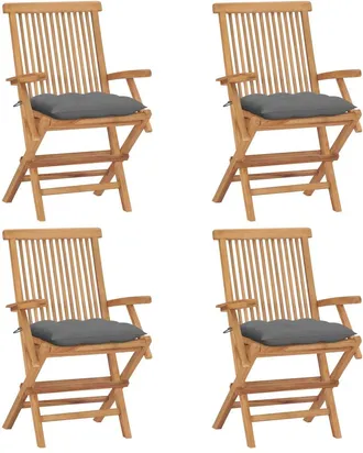 vidaXL Vidaxl - Sillas De Jard&iacute;n 4 Uds Madera Maciza De Teca Con Cojines Grises