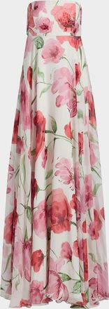 Sachin & Babi Ames Floral Strapless A-Line Gown