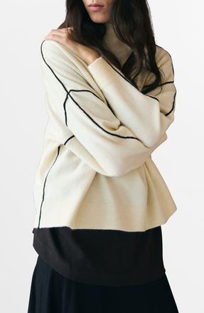 Mango Piped Mock Neck Sweater in Ecru at Nordstrom, Size X-Large