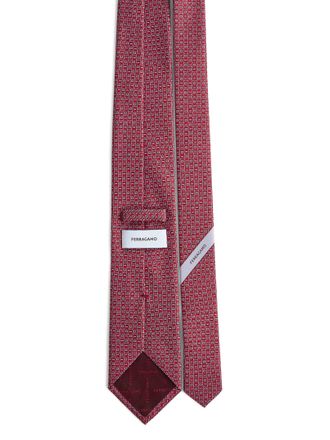 Ferragamo Mens Silk Tie Monogram Red Ties & Bow