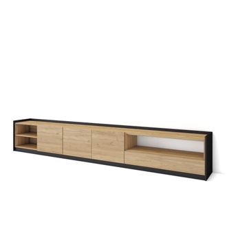 Skraut Home Mueble tv efecto madera roble y negro 310x37x50cm