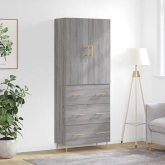 vidaXL Vidaxl - Aparador Alto Madera Contrachapada Gris Sonoma 69,5x34x180 Cm