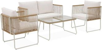 Sweeek 4-seater garden sofa set with plastic ropes in galvanised steel, Cesena, Natural, 115x60x68 cm
