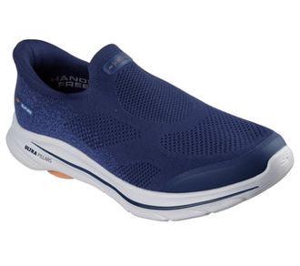 Skechers Mens Go Walk 8 Pelayo Slip-On Sneakers, Navy Textile/Orange Trim, 9.5 UK
