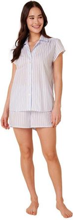 The Cats Pajamas Luxe Pima Short Print Set in Classic Stripe Blue at Nordstrom, Size X-Large