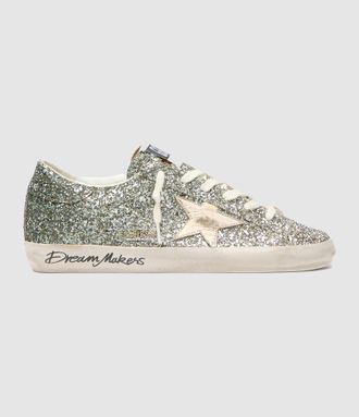 Golden Goose Baskets Super Star Glitter Platinum Green