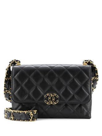 Chanel CC Wide Chain Compartment Flap Phone Holder Quilted Aged Calfskin crossbody bag - Nero
